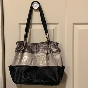 B Makowsky Silver Black & White Shoulder Bag